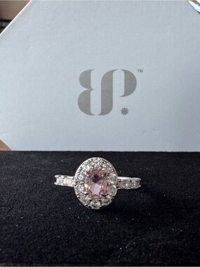Bomb party sterling silver Pink morganite Oval Halo Ring size 6